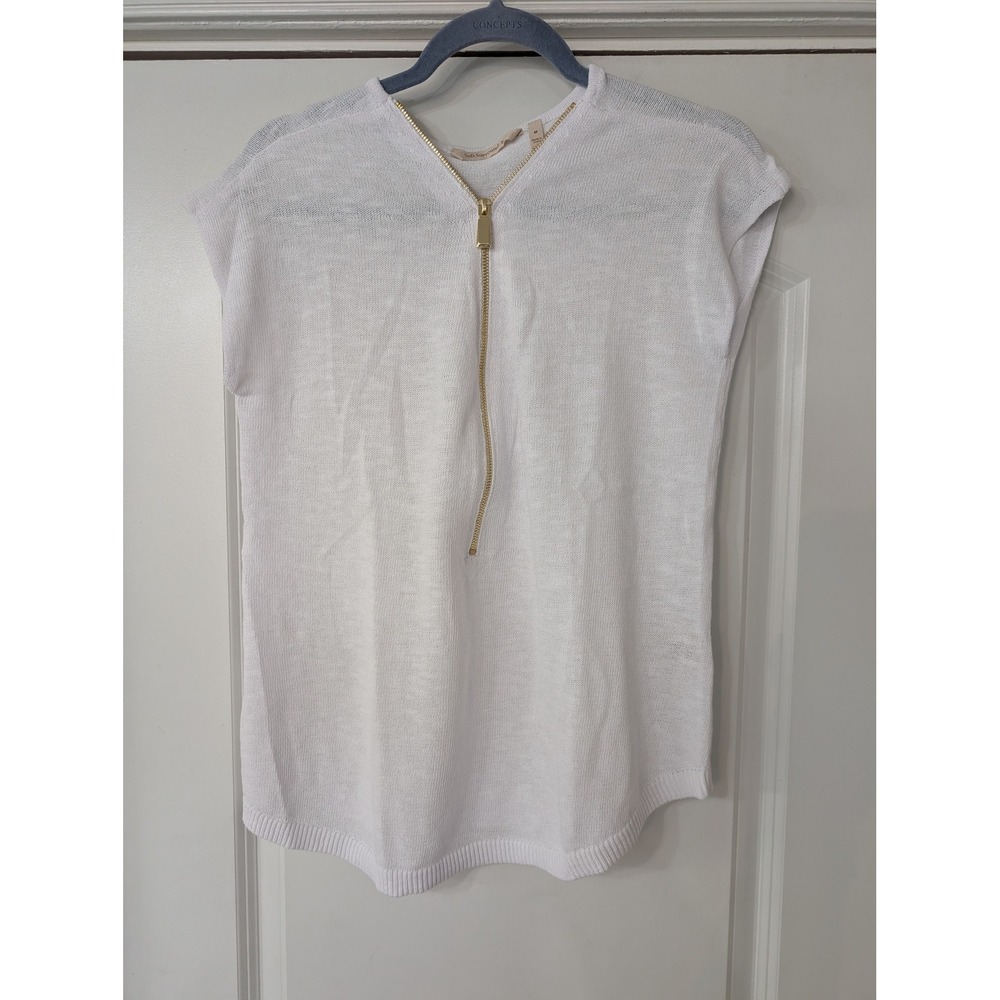 Soft Surroundings‎ Valentina Short Sleeve Sweater Knit Cap Sleeve gold zipper M